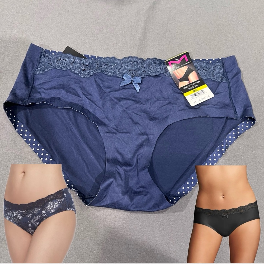 NWT Maidenform Women's Comfort Devotion Hipster Panty Navy Seamless 100% Cotton